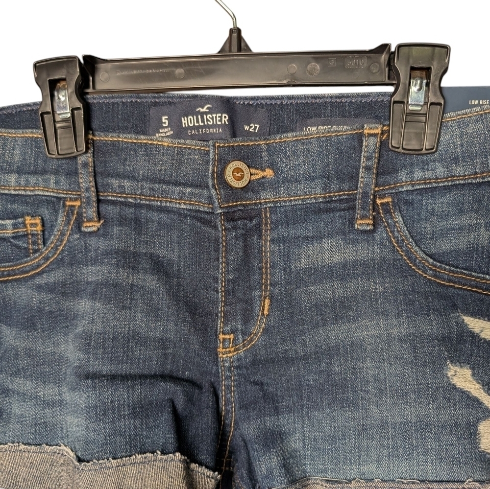 New Hollister Women's Blue Jean Denim Shorts Distressed Style Low Rise Fitted - Picture 4 of 9